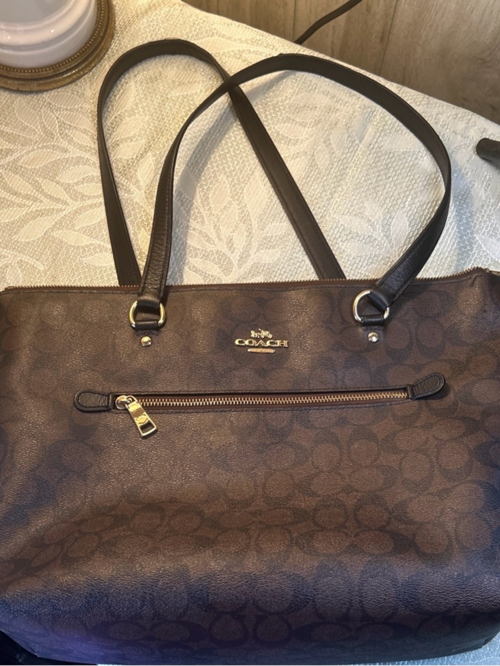 Coach Brown Signature Tote with Gold Hardware